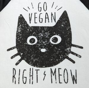 BEET X BEET go vegan right meow kitty cat ringer t-shirt small